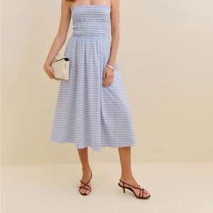 Reformation Kerrie Blue and White Gingham Midi Dress